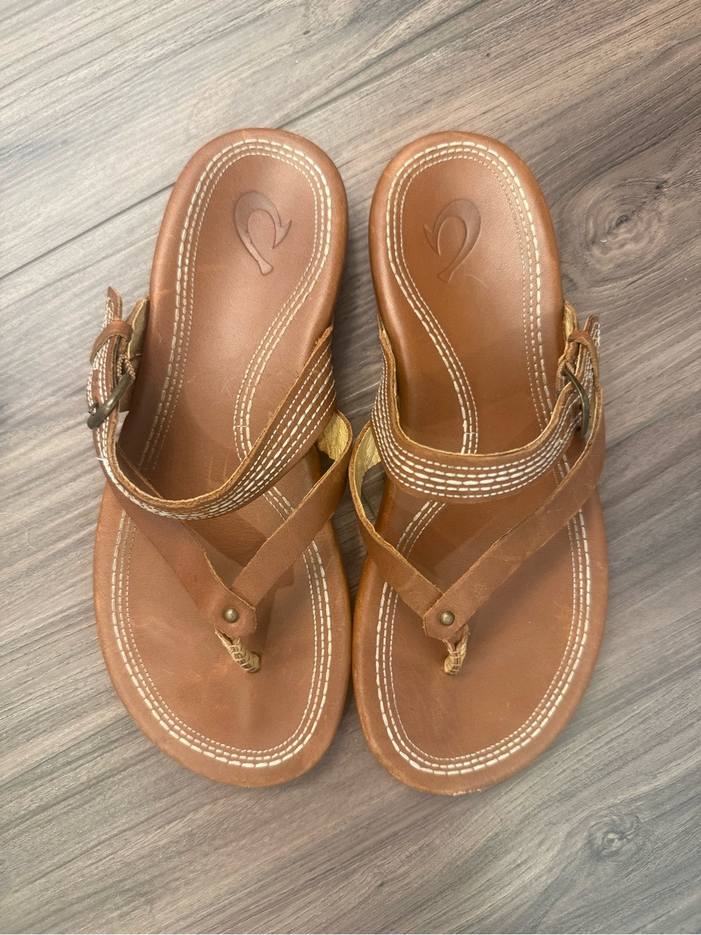 Women's OluKai Brown Leather Thong Sandals
